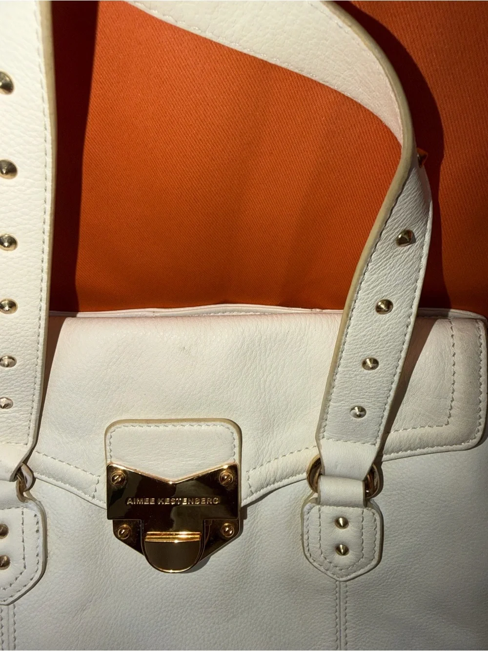 Aimee Kestenberg White Leather Satchel with Gold-Tone Lock